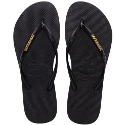 Havaianas Sandalias Flip Flop para mujer, Negro/Dorado Metálico, 11-12